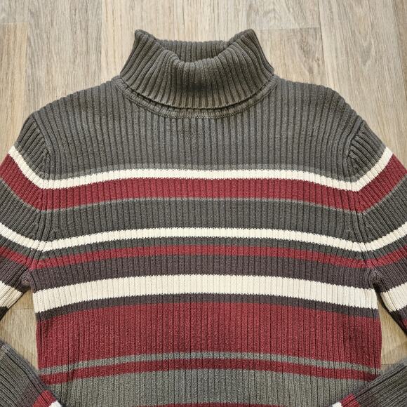 Vtg Sonoma Multicolor Turtleneck Womens L Ribbed Green Red Y2K Cottagecore Boho - Picture 2 of 8